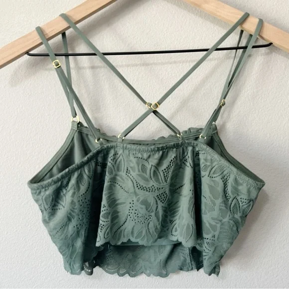 Aerie NWOT Sage Green Lace Coquette Strappy Bralette Size Large - Picture 4 of 7